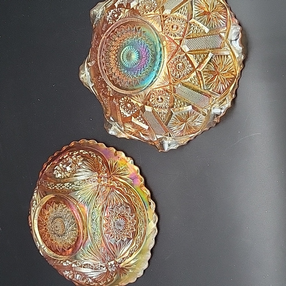 Pair of Orange Carnival Glass Cut Glass Bowls-Vintage? Perfect Fall Autumn Decor - Picture 6 of 11